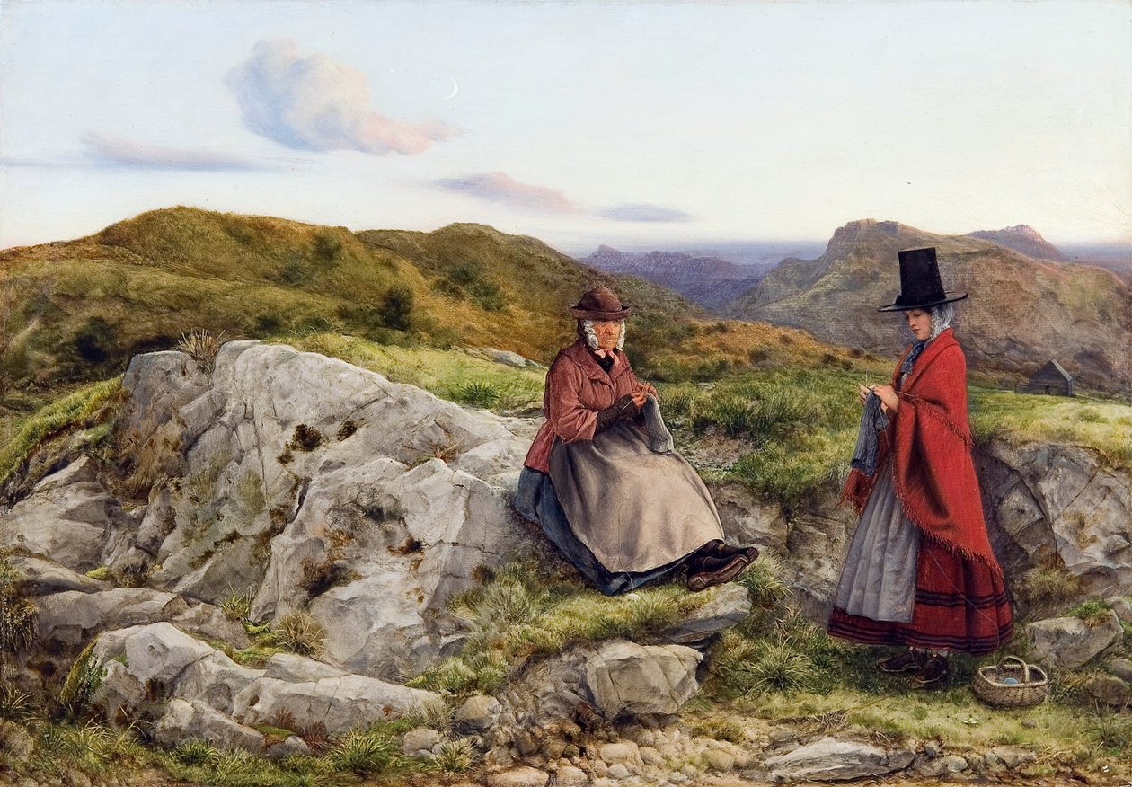 Walesin maisema ja kaksi naista neulomassa tekijältä William Dyce
