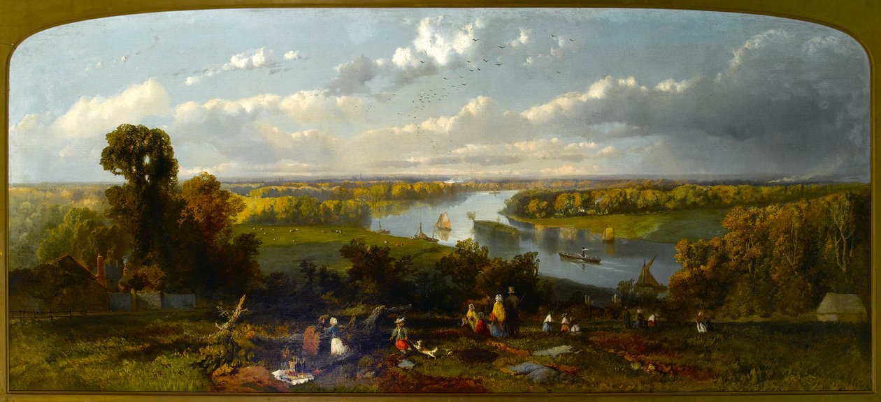 Piknik Richmond Hillillä, josta on näkymät Thames-joelle, Surreyssa tekijältä William E. Jones