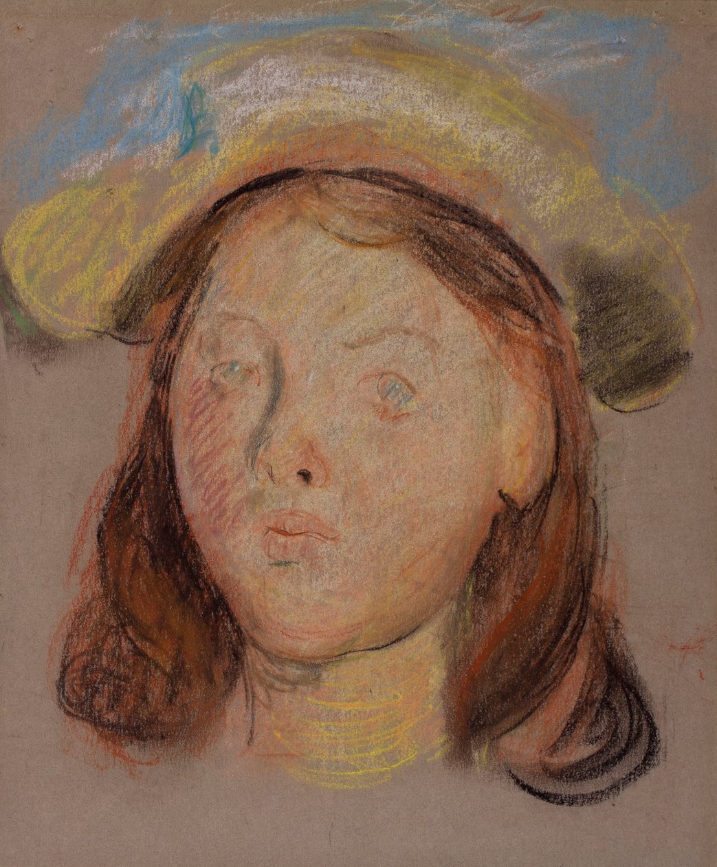 Tytön pää (hiili ja pastelli paperille) tekijältä William Edward Stott