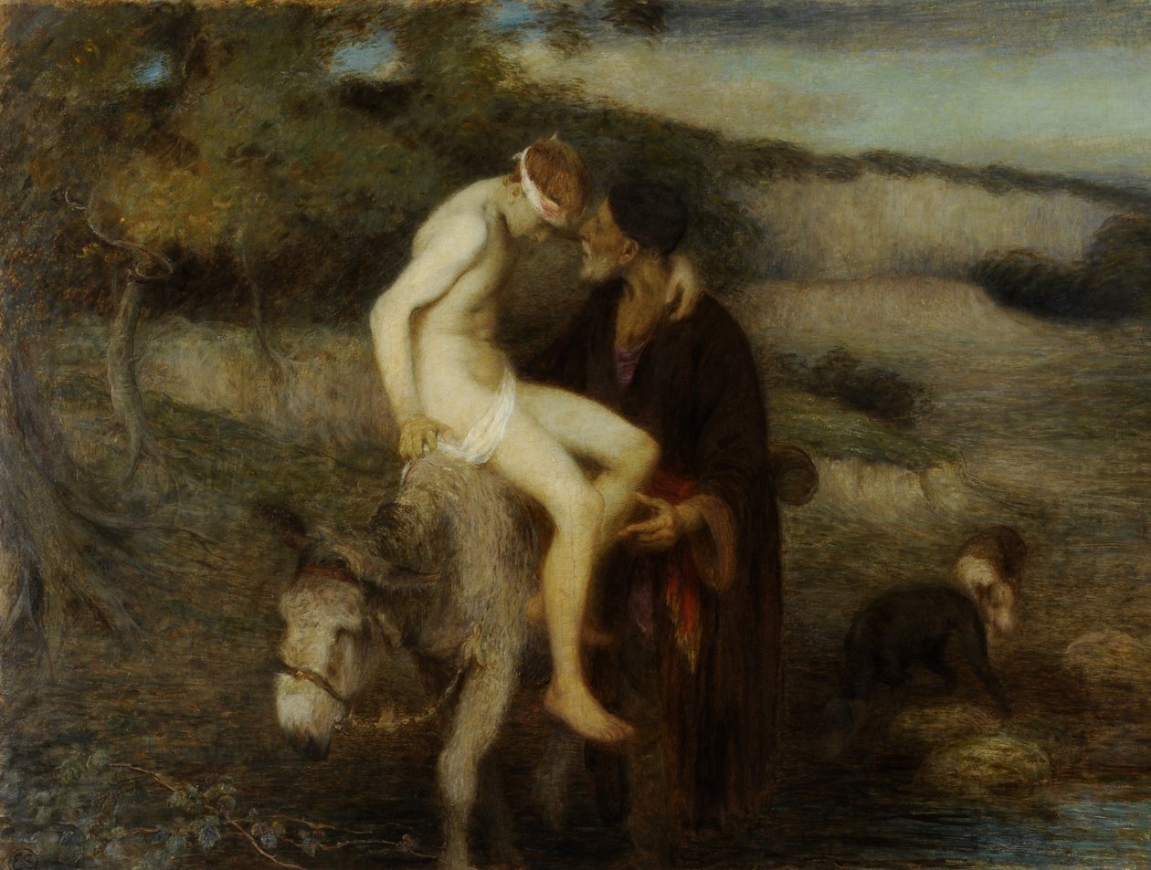 Laupias samarialainen, noin 1890 (öljy kankaalle). tekijältä William Edward Stott