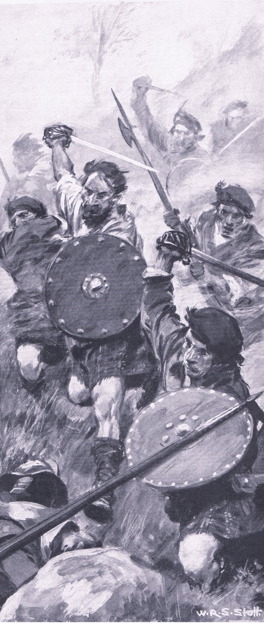 Highlanders Killiecrankien taistelussa, kuvitus teoksesta British Battles on Land and Sea , 1915. tekijältä William Edward Stott