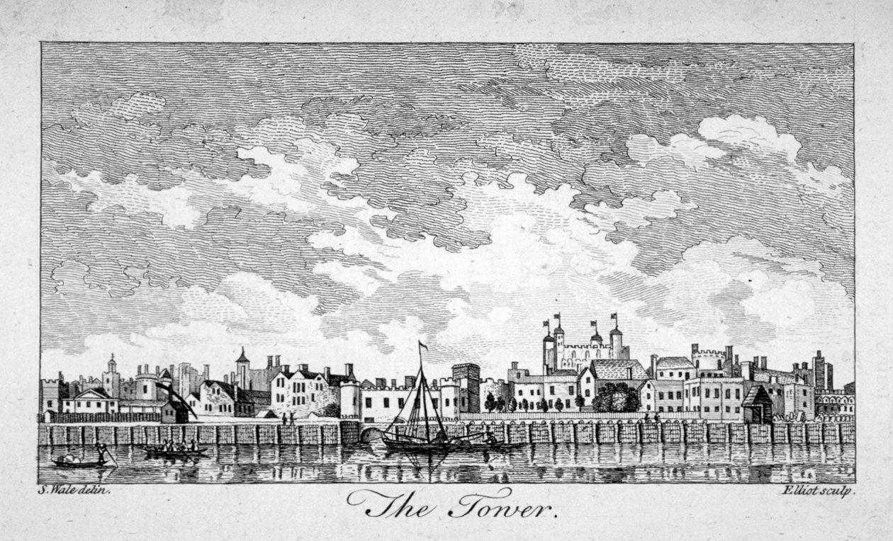Etelänäkymä Lontoon Towerista veneillä Thames-joella, 1761 tekijältä William Elliot