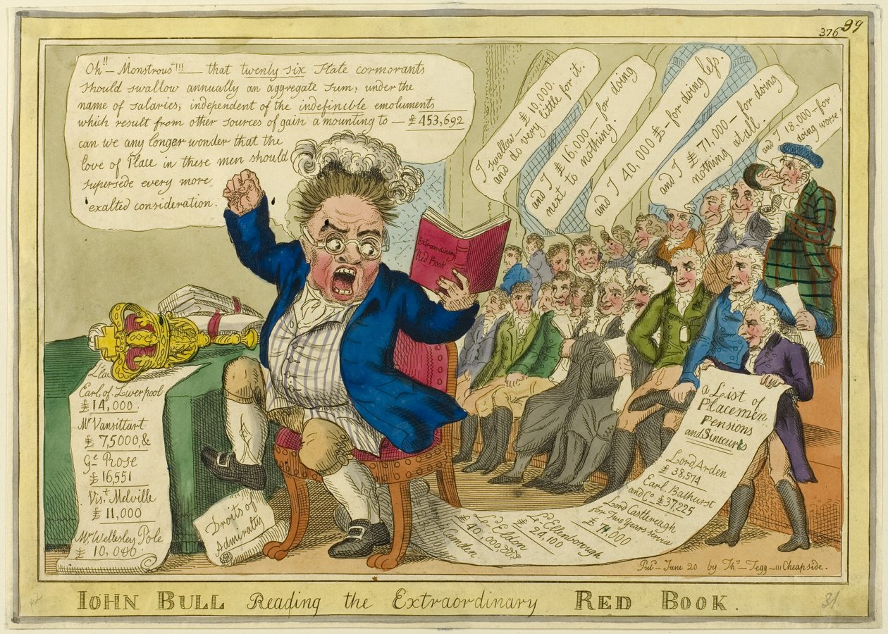 John Bull lukee poikkeuksellista punaista kirjaa tekijältä William Elmes