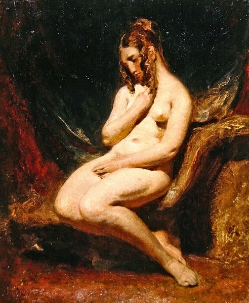 Naisen alastonkuva sivulta (öljy pahville) tekijältä William Etty