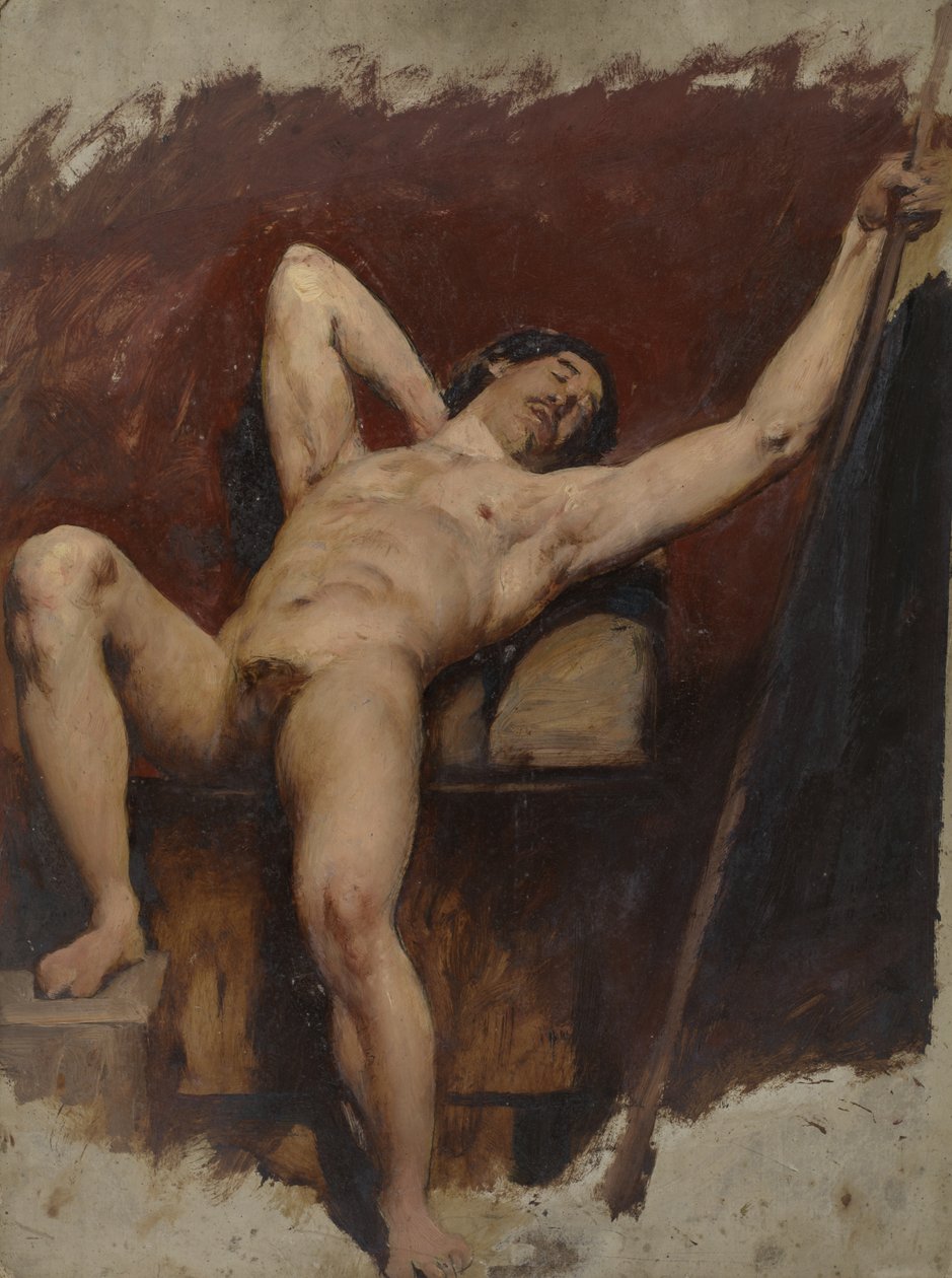 Makaava alaston mies, oikea polvi kohotettuna, 1815-45 tekijältä William Etty