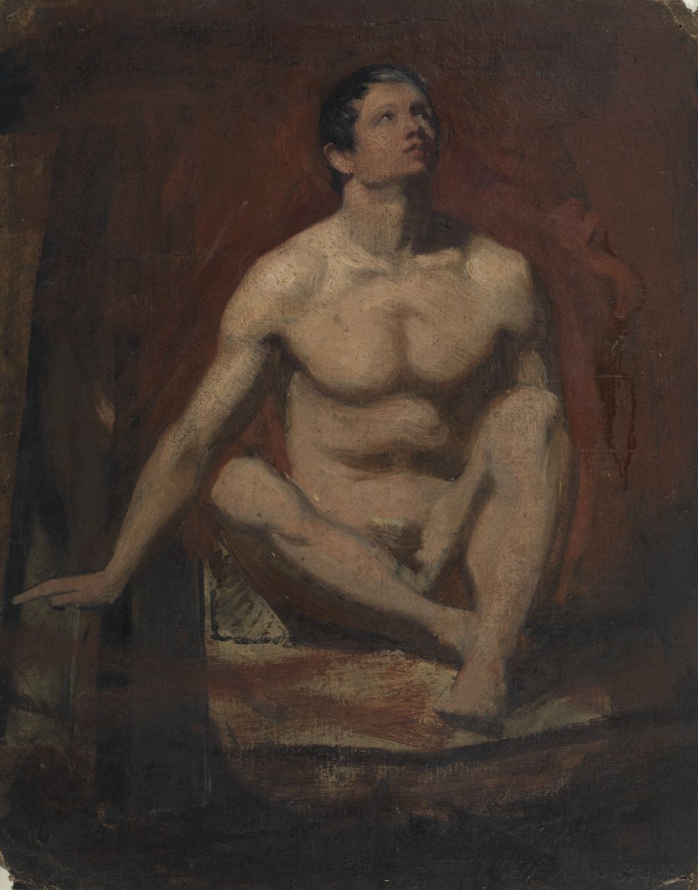 Istuva alaston mies, näkymä edestä tekijältä William Etty