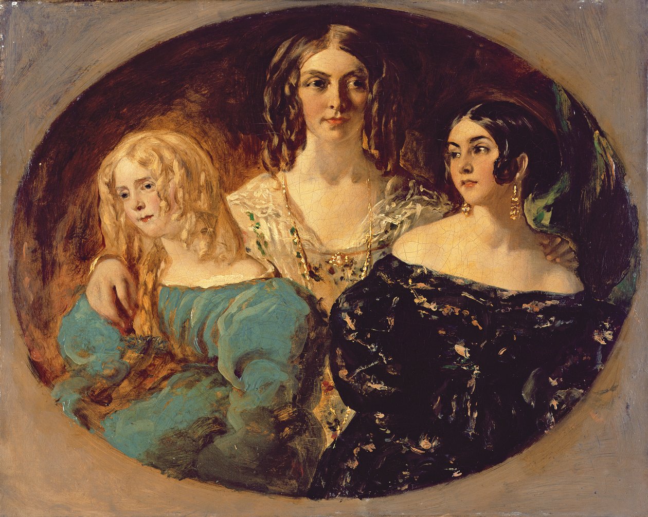 Arvoisa rouva Caroline Norton ja hänen sisarensa, n. 1847 (öljy kankaalle) tekijältä William Etty