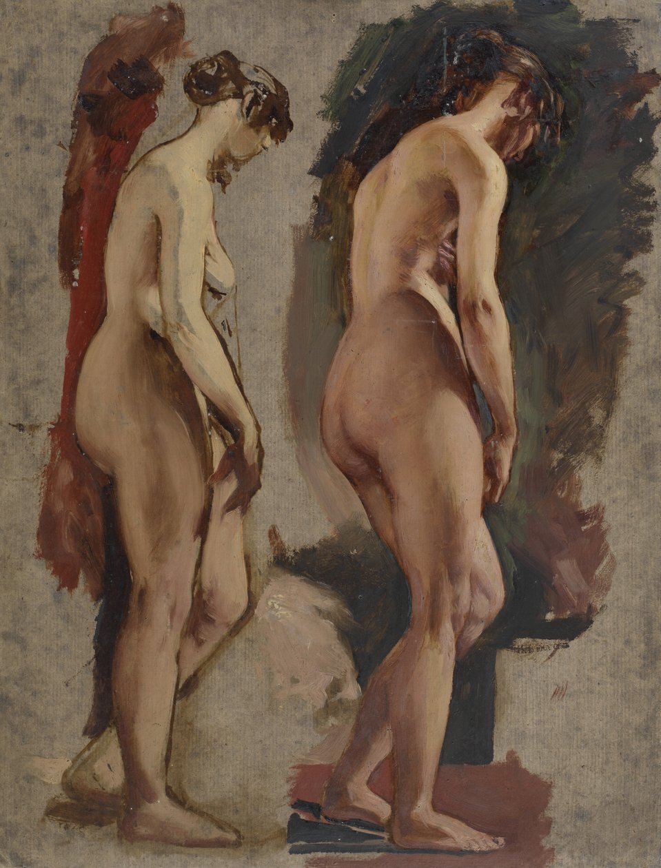 Kaksi täyspitkää seisovaa naisaktia, käännetty oikealle, 1815-45 tekijältä William Etty