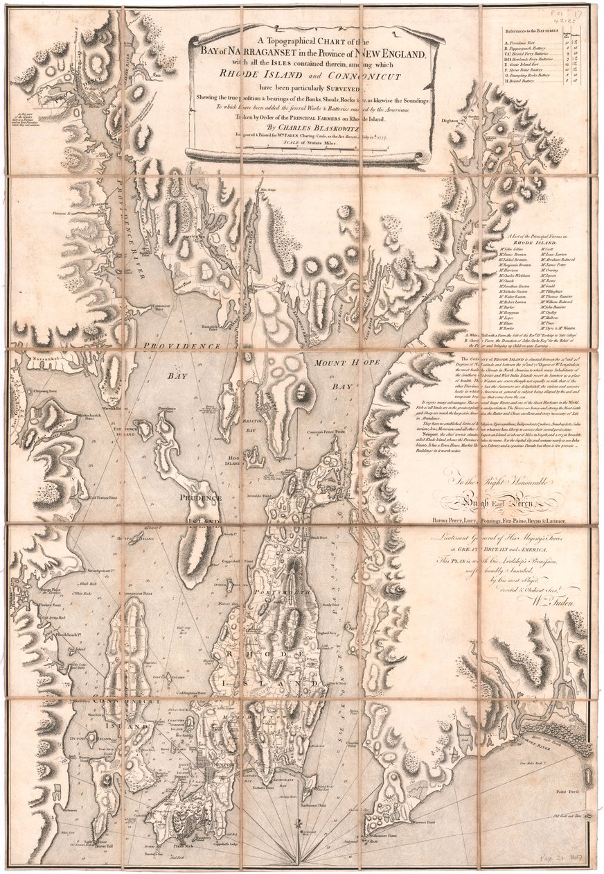 Blaskewitzin Rhode Islandin topografinen kartta tekijältä William Faden