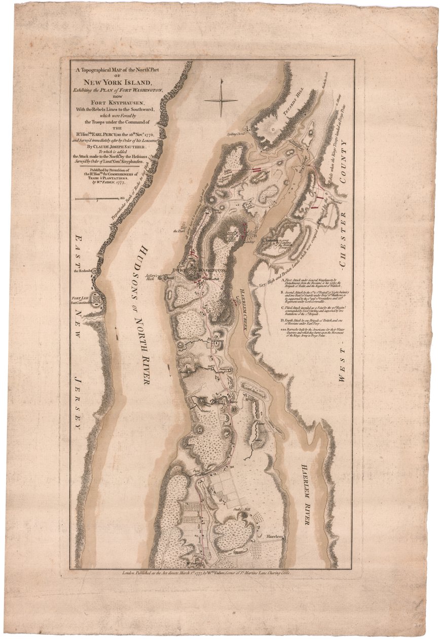 Sauthierin topografinen kartta New Yorkin saaren pohjoisosasta tekijältä William Faden