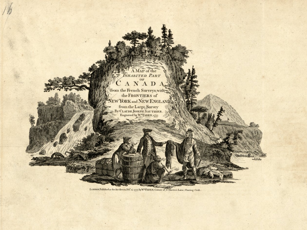 Intiaanit turkiskaupassa Kanadassa, 1777. tekijältä William Faden