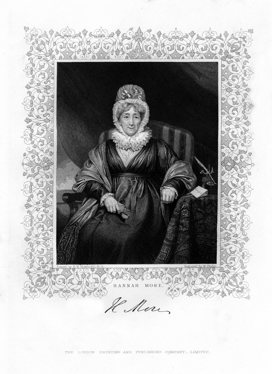 Hannah More, englantilainen uskonnollinen kirjailija ja filantrooppi, 1800-luku. tekijältä William Finden