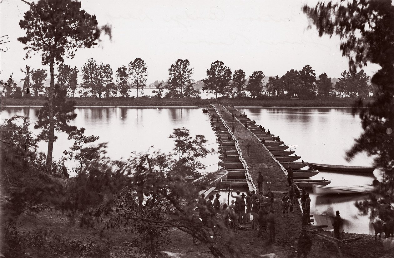 Ponttonisilta James-joen yli, n. 1864. tekijältä William Frank Browne