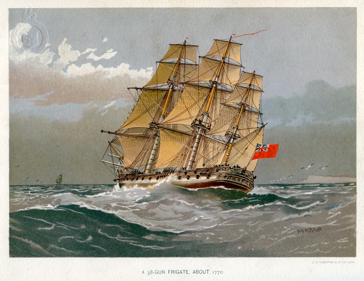 Kuninkaallisen laivaston 38-aseinen fregatti, c1770 c1890-c1893 tekijältä William Frederick Mitchell