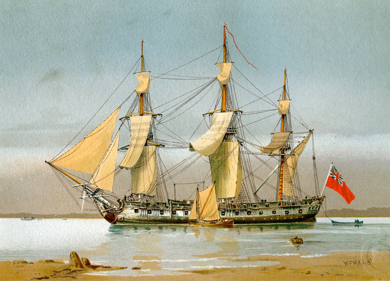Kuninkaallisen laivaston 42 asefregatti, c1780 c1890-c1893. tekijältä William Frederick Mitchell