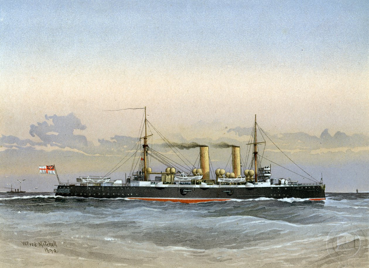 HMS Blenheim, Kuninkaallisen laivaston 1. luokan risteilijä, 1892 tekijältä William Frederick Mitchell