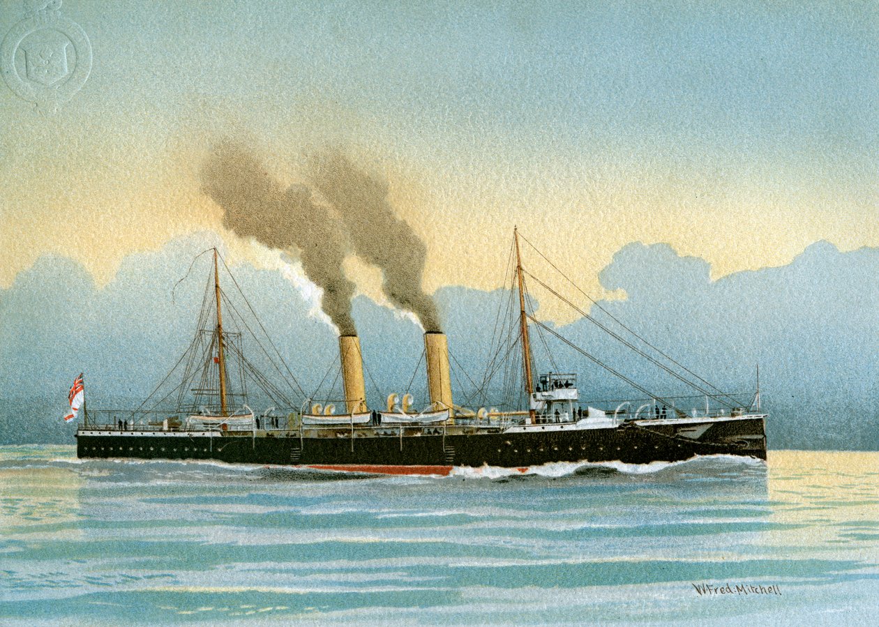 HMS Latona, Kuninkaallisen laivaston 2. luokan risteilijä, c1890-c1893. tekijältä William Frederick Mitchell
