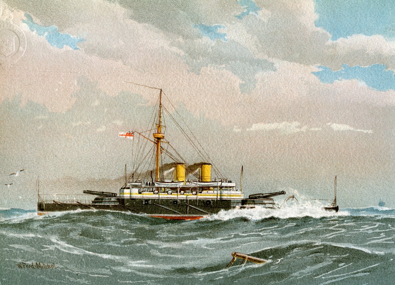 HMS Rodney, Kuninkaallisen laivaston 1. luokan taistelulaiva, c1890-c1893 tekijältä William Frederick Mitchell