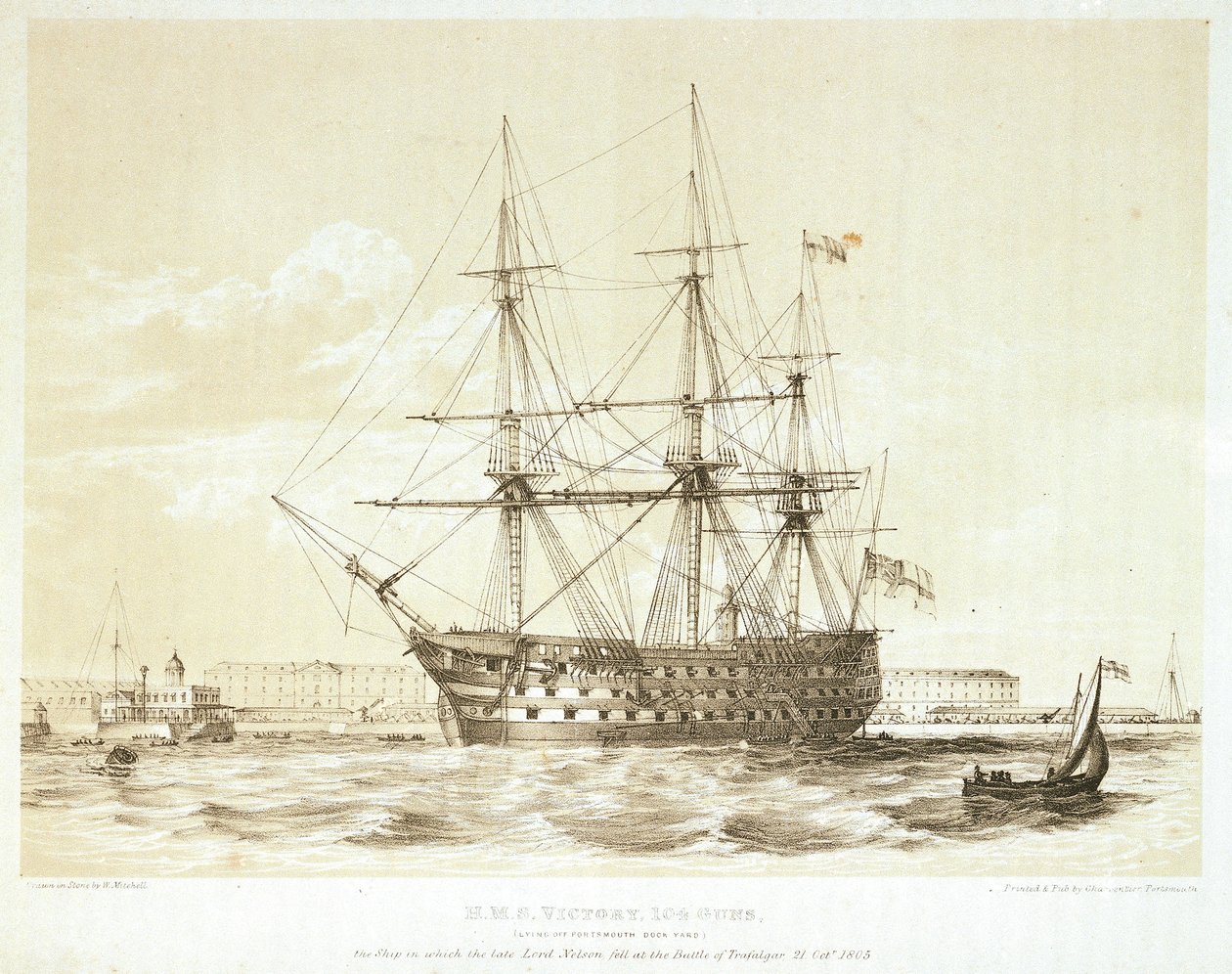 HMS "Victory", 1700-luvun loppu - 1800-luvun alku (värillinen litografia). tekijältä William Frederick Mitchell