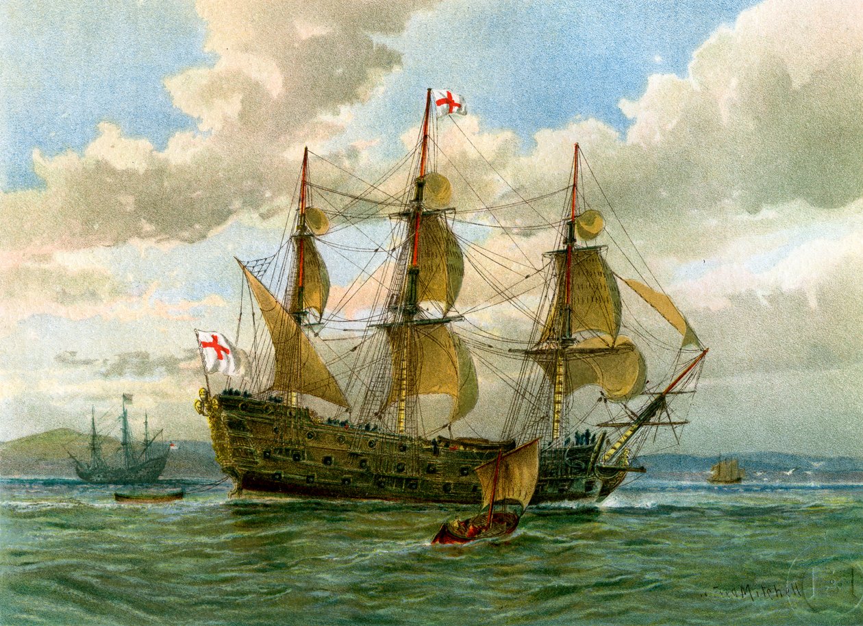 Kuninkaallisen laivaston taistelulaiva, c1650 c1890-c1893. tekijältä William Frederick Mitchell