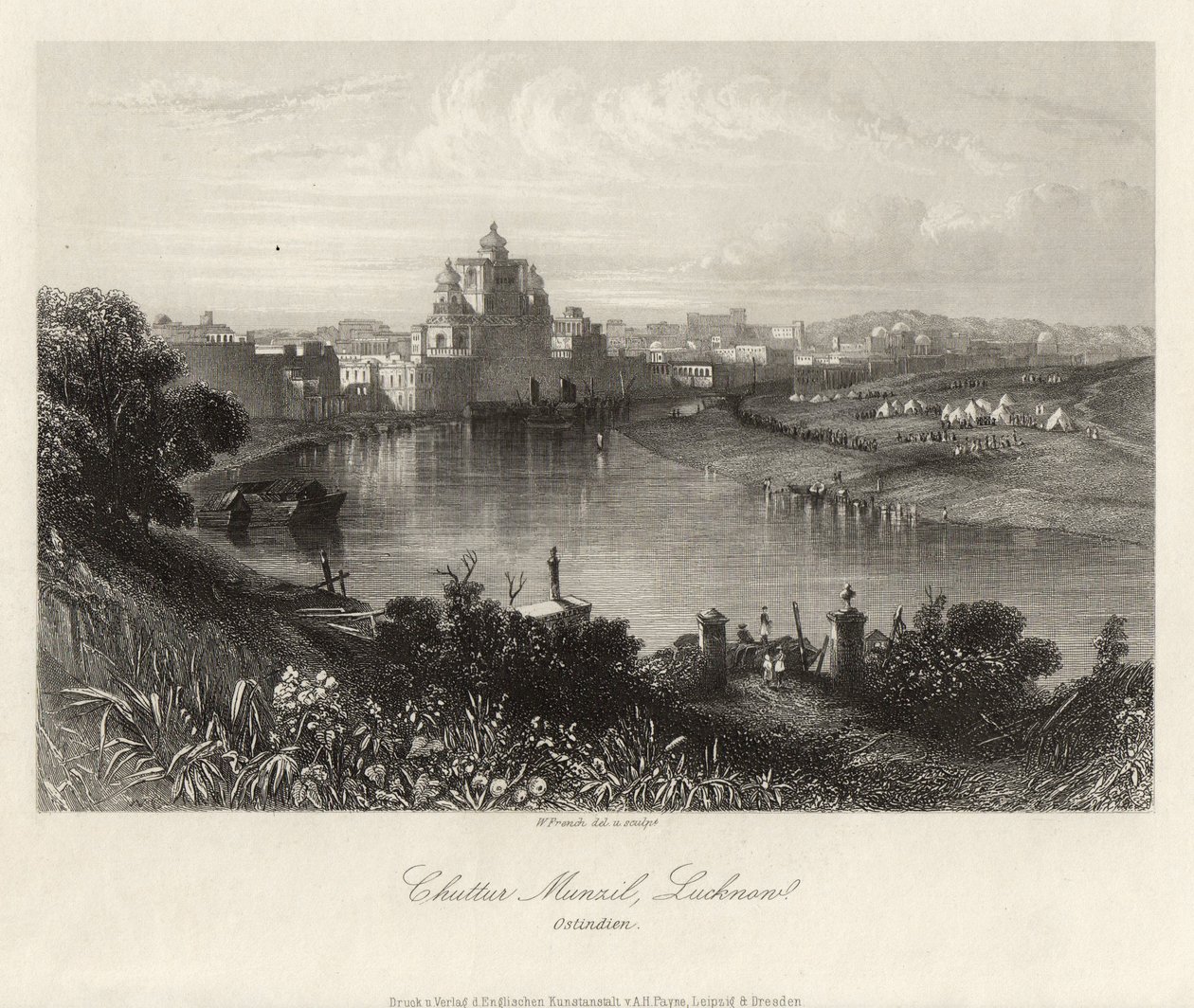 Yleisnäkymä Gomatin yli, Chuttur Munzil, Lucknow. tekijältä William French