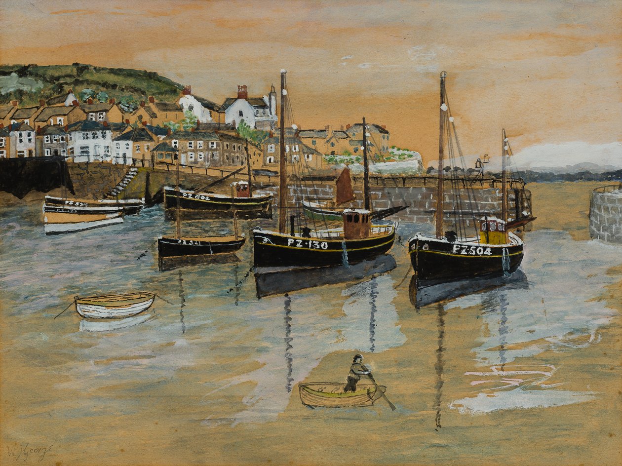 Mousehole Harbour (wc ja guassi paperilla) tekijältä William George