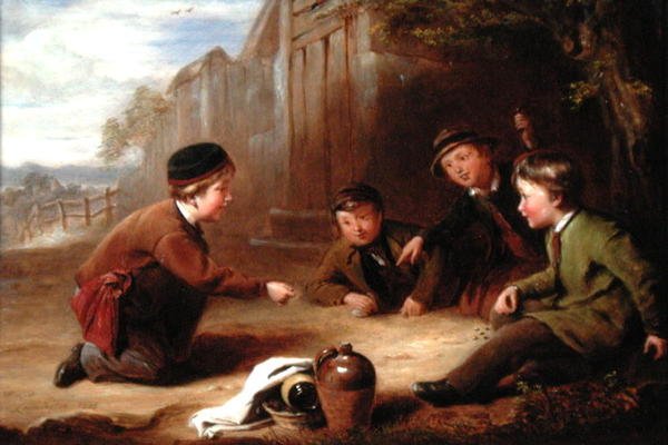 Playing Marbles, n. 1865 (öljy paneelille) tekijältä William Gill