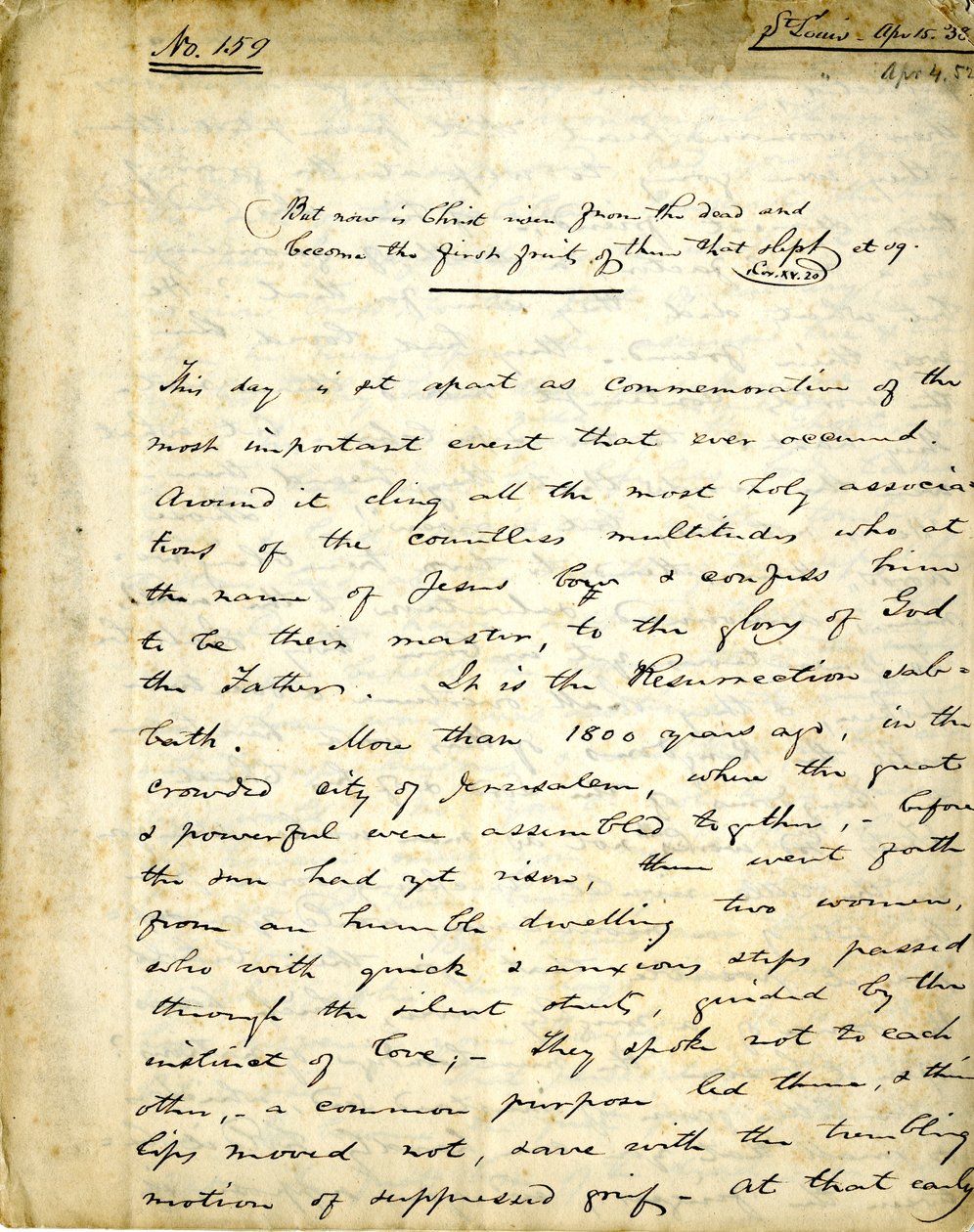 Käsikirjoitus saarnasta nro 159, William Greenleaf Eliot, 15. huhtikuuta 1838 tekijältä William Greenleaf Eliot