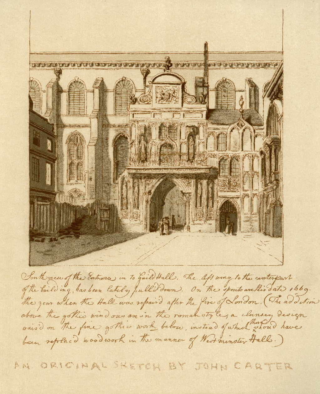 Etelänäkymä Guildhallin sisäänkäynnistä, Lontoon City, 1700-luku 1886. tekijältä William Griggs