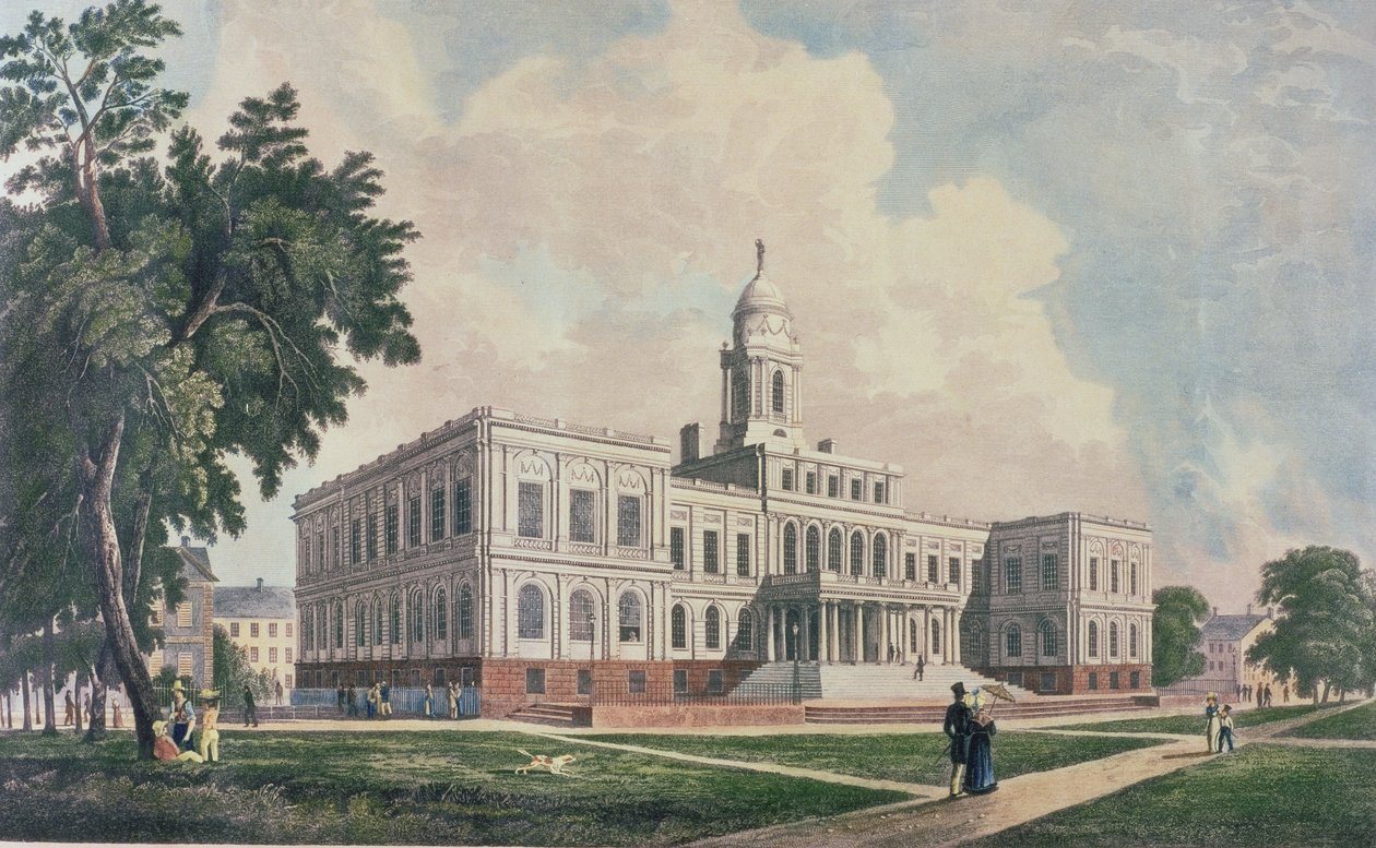 Kaupungintalo, kaiverrettu, painanut ja värittänyt I. Hill, 1826 tekijältä William Guy Wall