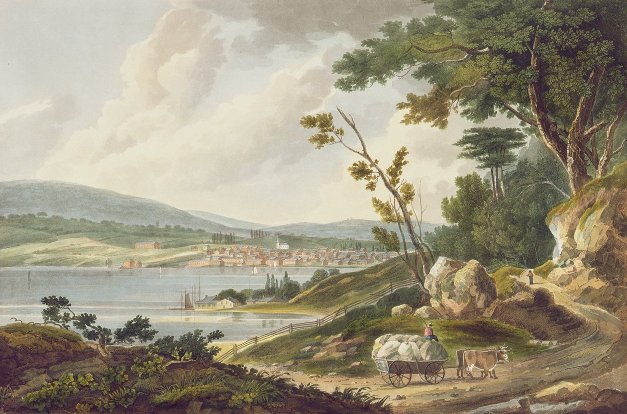 Newburg, nro 14 Hudson River Portfoliosta, kaiverrettu J. Hill, 1821-25 tekijältä William Guy Wall