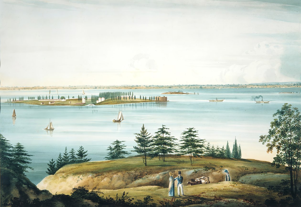 New Yorkin lahti ja Governors Island otettu Brooklyn Heightsista, 1820-25. tekijältä William Guy Wall