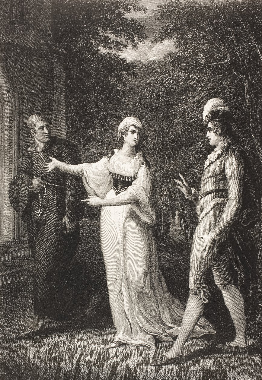 Olivian puutarha, näytös IV, kohtaus III, kirjasta "Twelfth Night, Or What You Will", The Boydell Shakespeare Gallery, julkaistu 1800-luvun lopulla. tekijältä William Hamilton