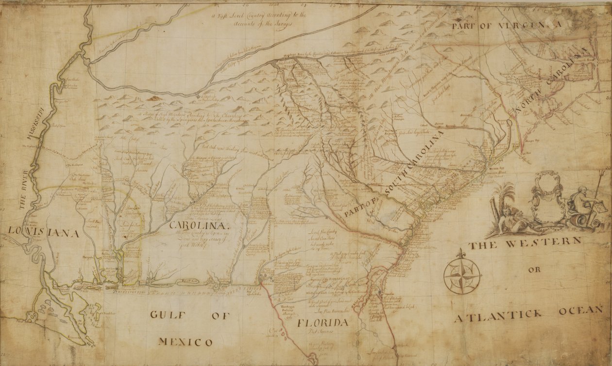 Pohjois-Amerikan kaakkoisosan kartta, 1721 (kynä ja muste ja pesu paperille) tekijältä William Hammerton