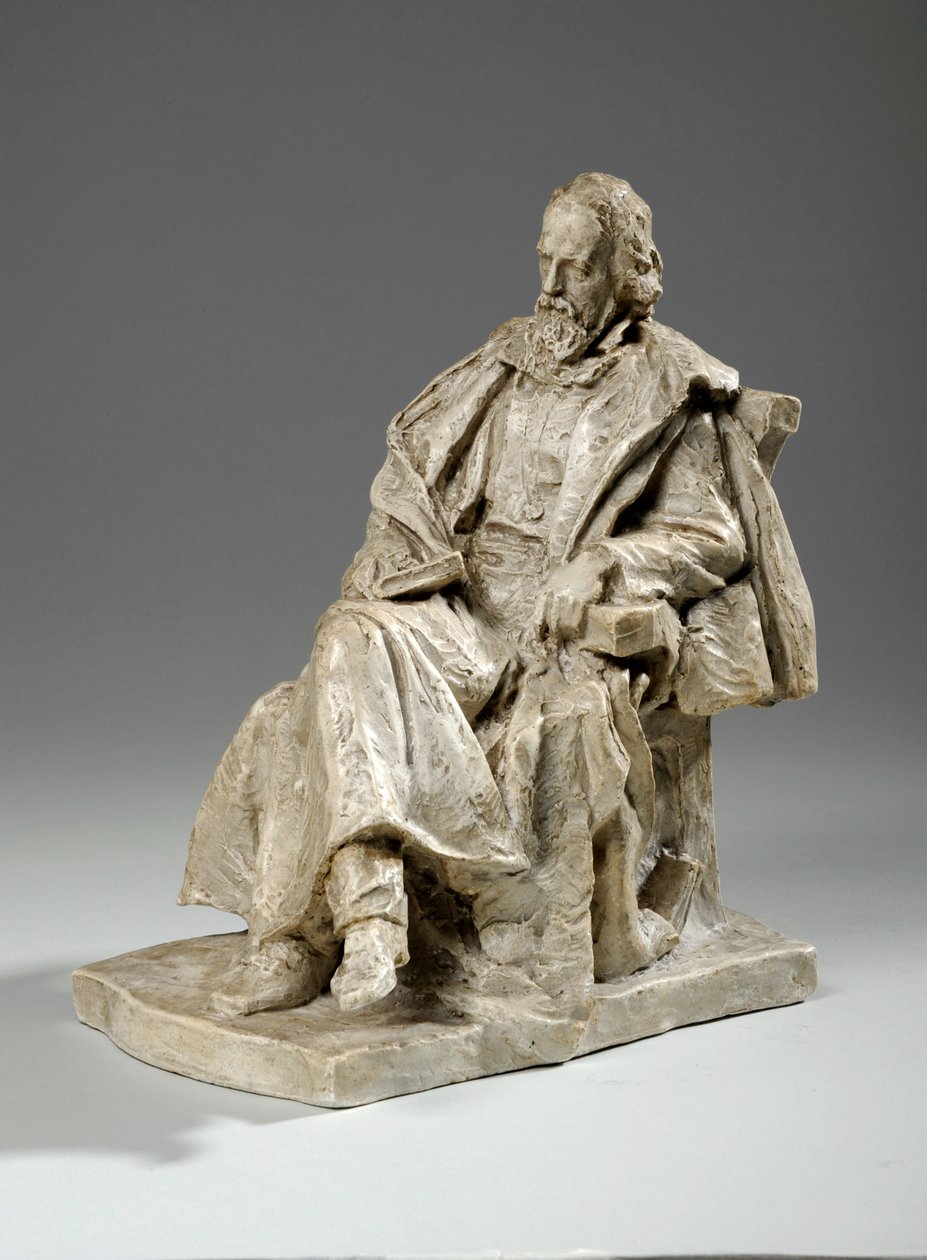 Maquette Alfredille, Lord Tennyson istuu Trinity Collegessa, Cambridgessa, n. 1909 (kipsi) tekijältä William Hamo Thornycroft