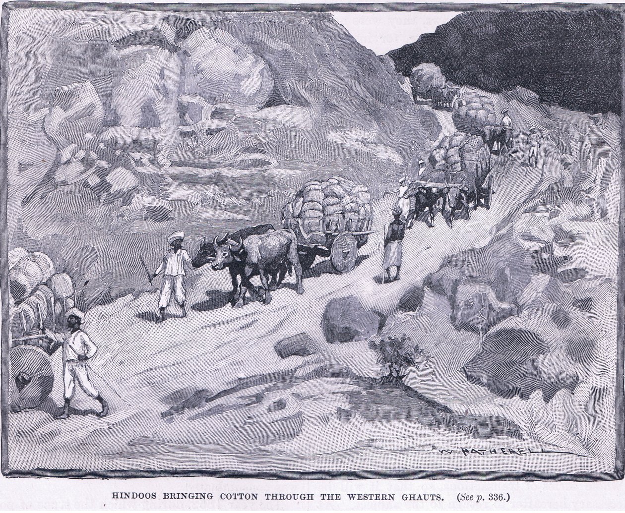Hindut tuovat puuvillaa Länsi-Ghautsin kautta 1862 jKr. tekijältä William Hatherell
