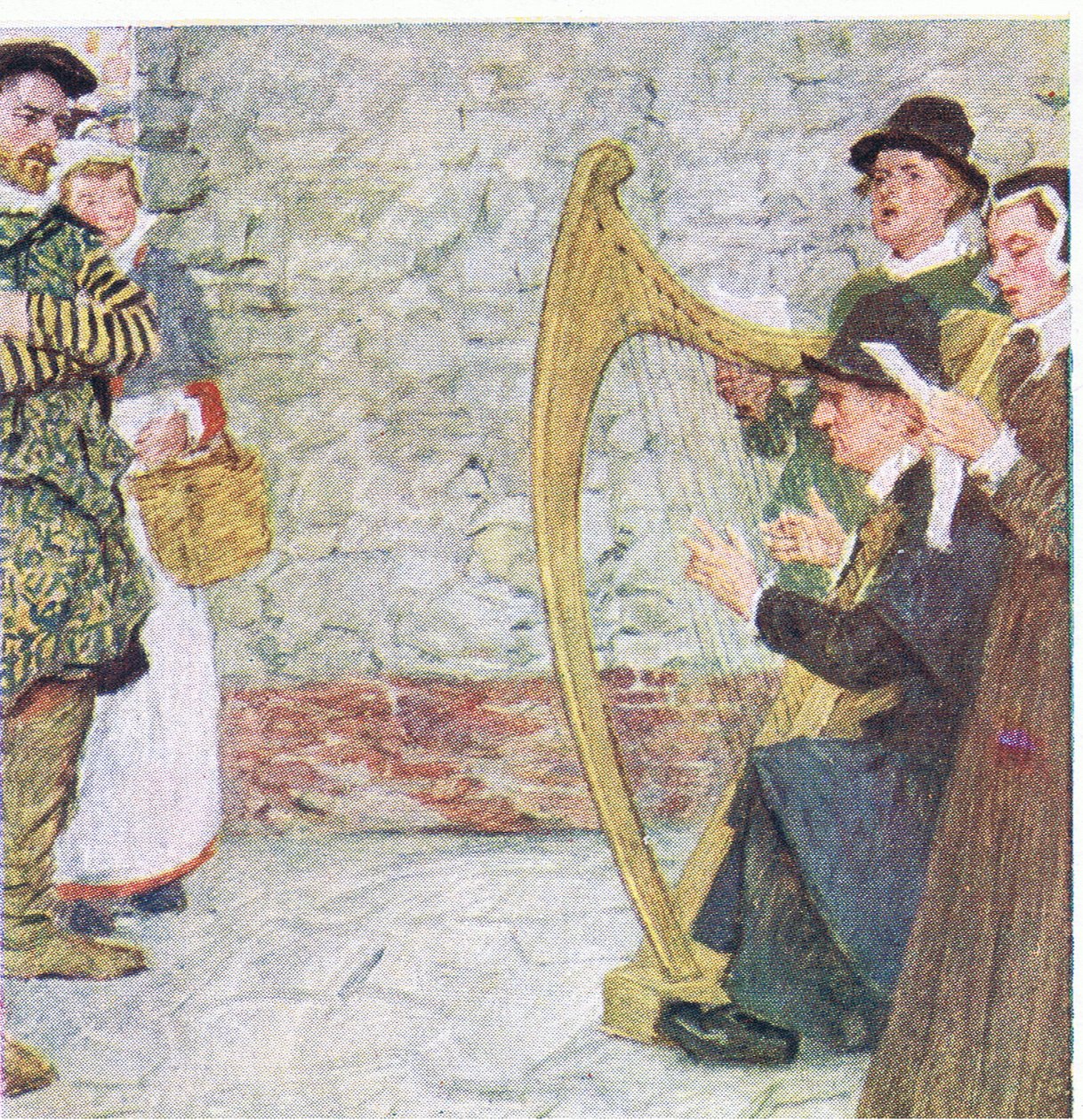 Shakespeare kuuntelee balladilaulajia lähellä Somerset Housea, My Magazine, pub.1922 tekijältä William Hatherell