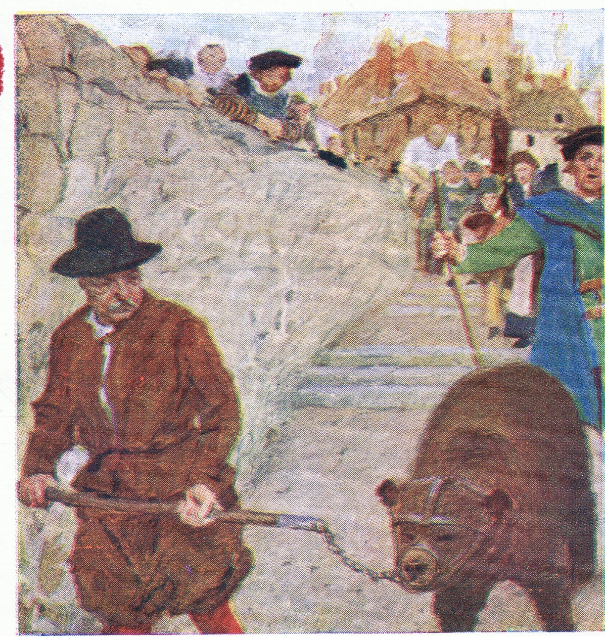 Shakespeare katselee karhua matkalla Karhupuutarhaan Banksidessa My Magazinesta, pub.1922 tekijältä William Hatherell