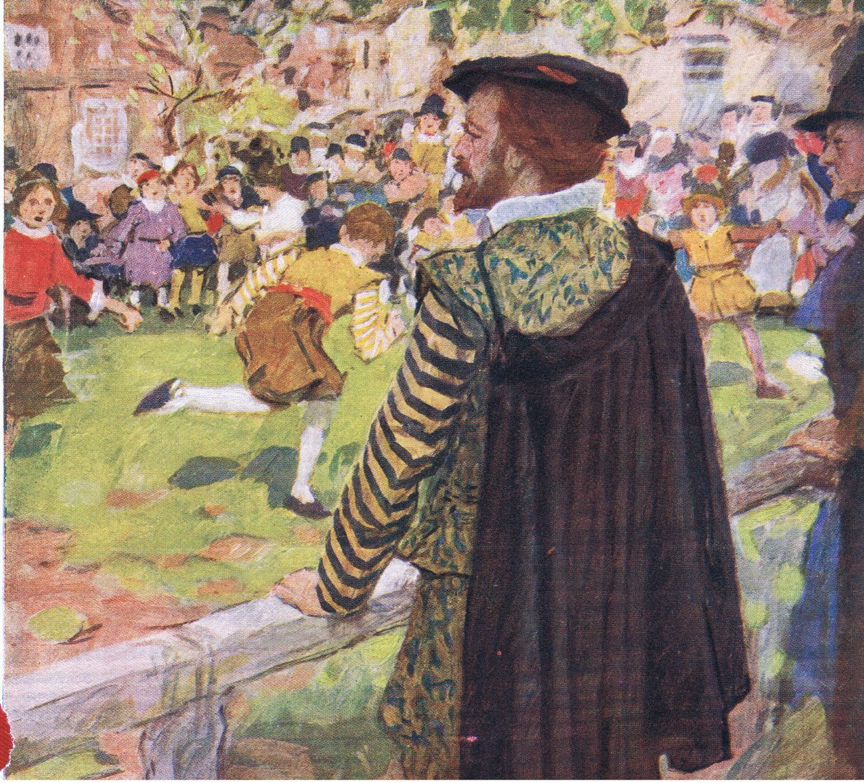 Shakespeare katsomassa lasten leikkimistä lähellä Temple Baria, My Magazine, pub.1922 tekijältä William Hatherell
