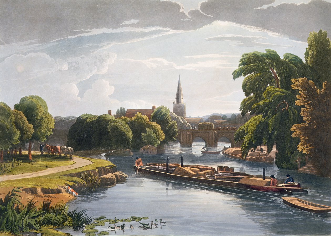 Abingdonin silta ja kirkko, Robert Havell nuoremman (1793-1878) kaiverrus, julkaistu 1818 (akvatinta) tekijältä William Havell