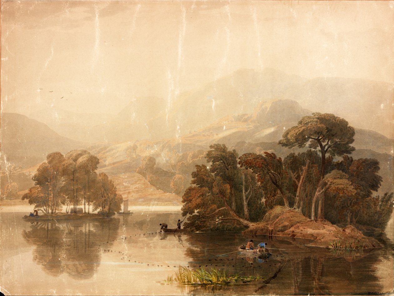 Keswick Lake (vartaloväri ja akvarelli paperille (liimattu kortille)) tekijältä William Havell