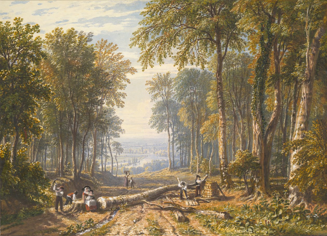 Puunhakkaajat Park Placessa, Henleyssä, Thames-joen takana, n. 1826. tekijältä William Havell