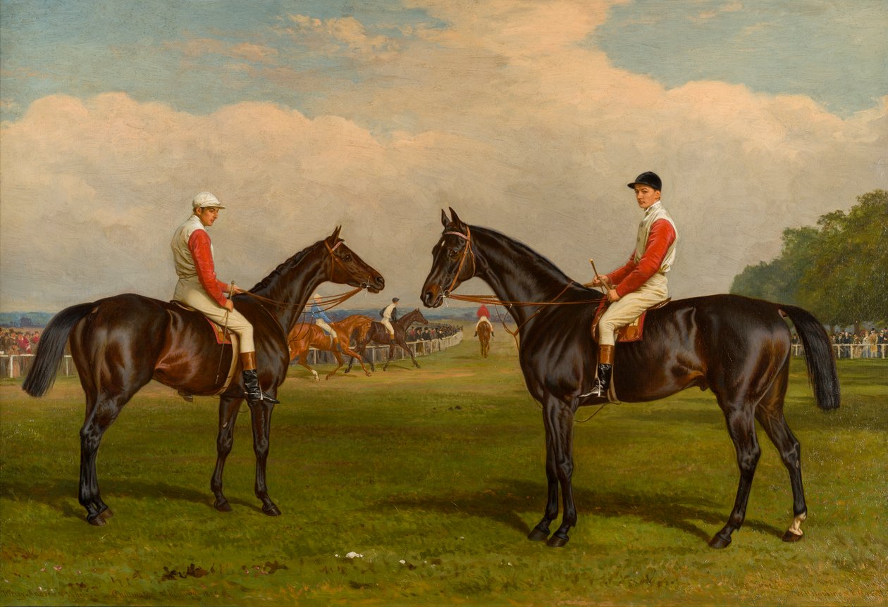 Merry Andrew ja Chillington-Horses on a Racecourse, n. 1888-1889 (öljy kankaalle) tekijältä William and Havell Edmund Hopkins