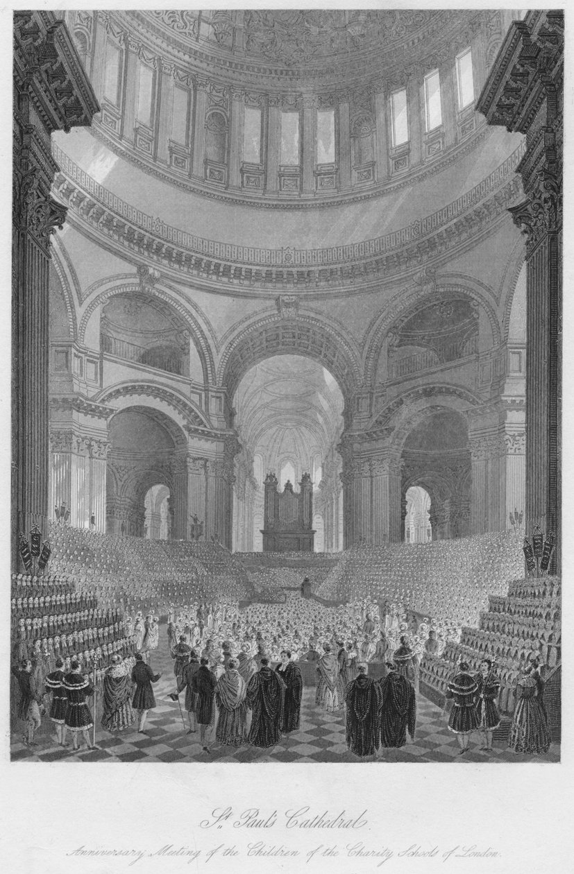Pyhän Paulin katedraali. Lontoon hyväntekeväisyyskoulujen lasten vuosikokous, n. 1841 tekijältä William Haydon Fuge