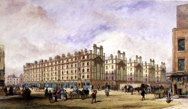 Käsityöläisten asunnot, Petticoat Square, Lontoo (akvarelli) tekijältä William Haywood