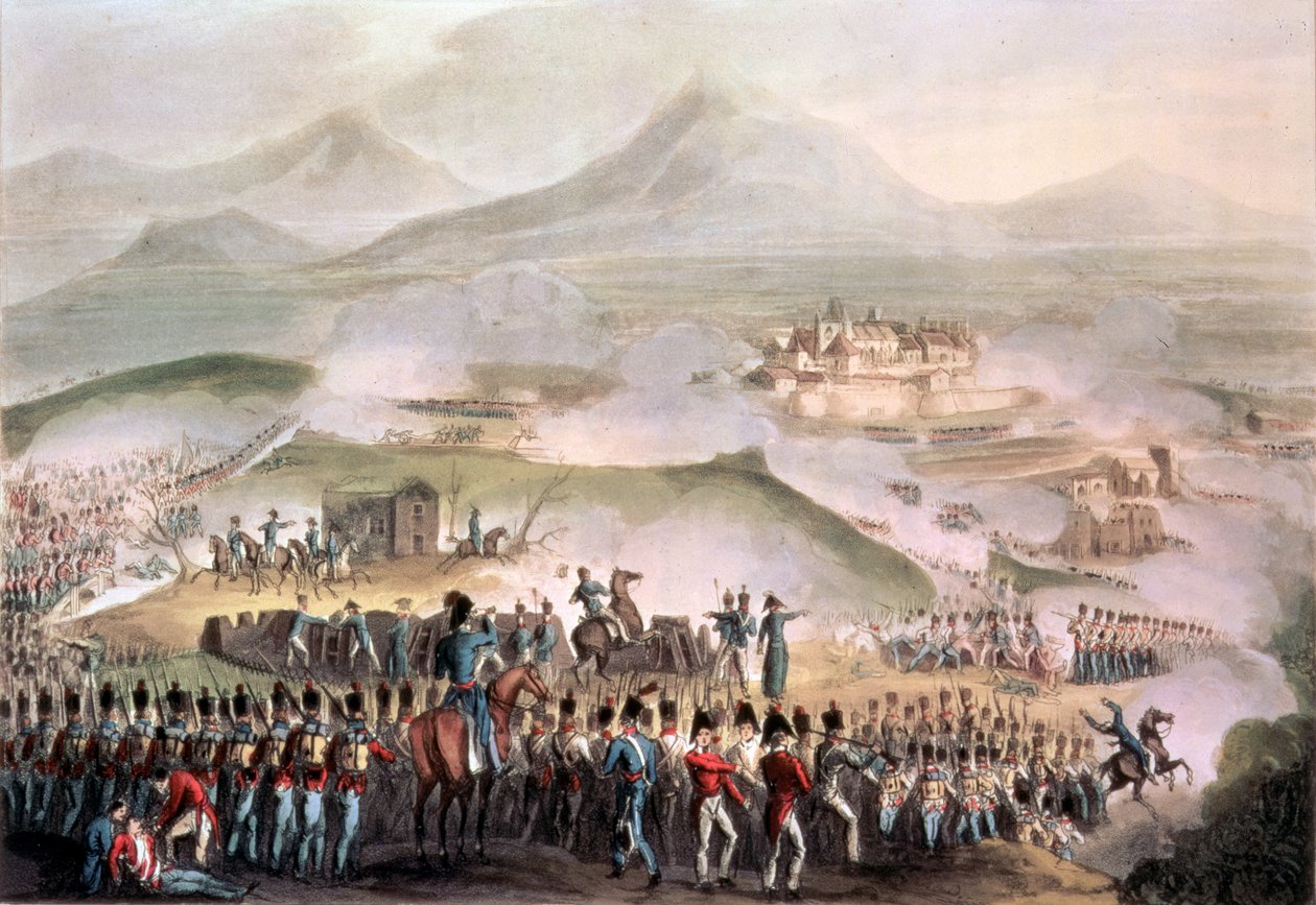 Toulousen taistelu, 10. huhtikuuta 1814, kaiverrus Thomas Sutherland (b.c.1785) (akvatinta) tekijältä William Heath