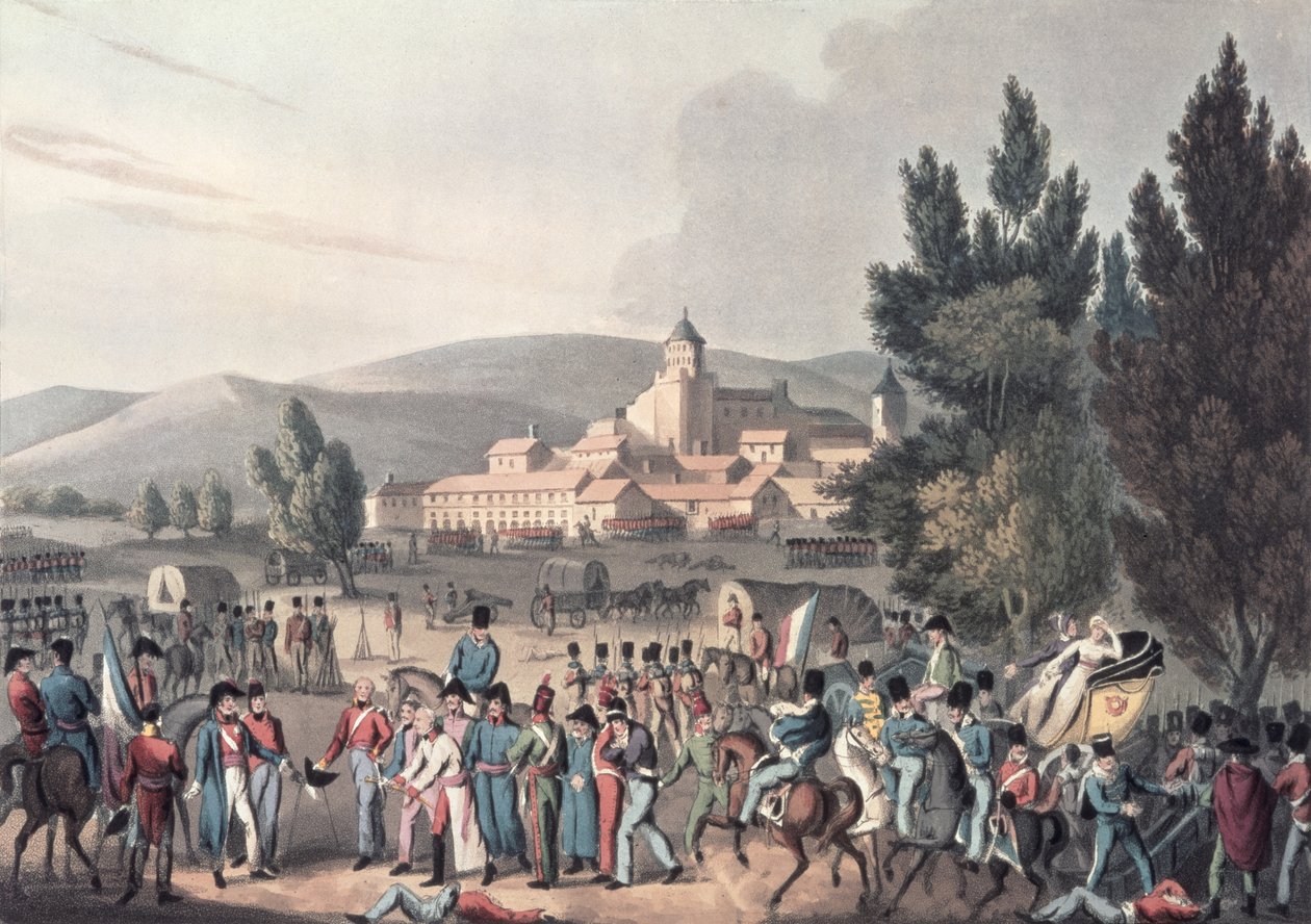 Vittorian taistelu, 1813, Bringing in the Prisoners, kaivertanut I. Clarke, akvatintoinut M. DuBourg (akvatinta) tekijältä William Heath