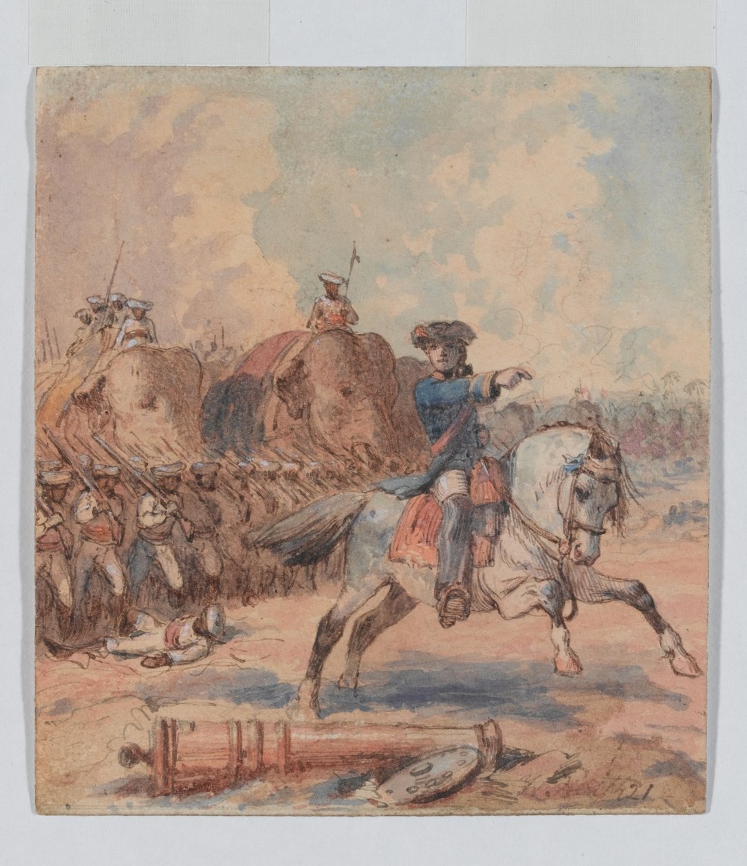 Clive at Plassey (1757), noin 1821 (akvarelli ja muste) tekijältä William Heath