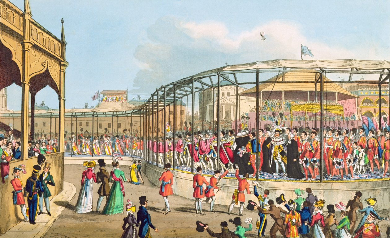 Yrjö IV:n kruunauskulkue, 1821 (akvatinta) tekijältä William Heath