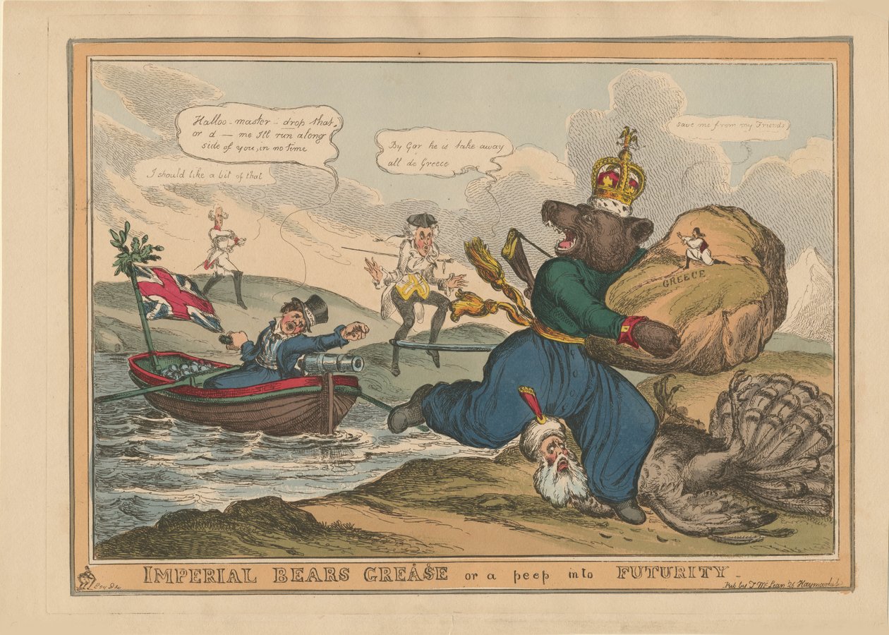 Imperial Bears Grease Kreikka tai kurkistus tulevaisuuteen. Karikatyyri Venäjän ja Turkin sodasta, 1828. tekijältä William Heath